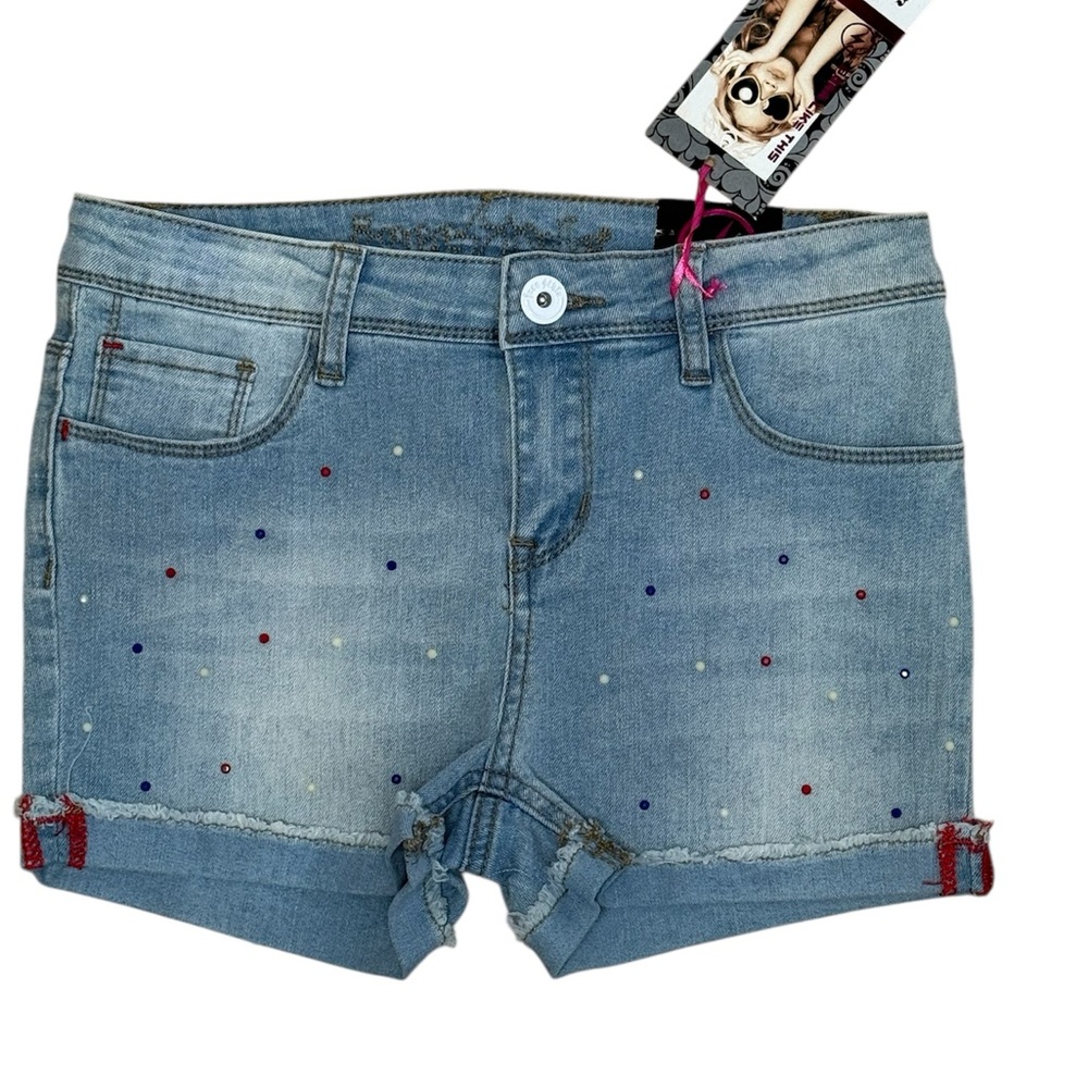 Freestyle Revolution Girls 14 Rhinestone Denim Shorts Light Wash NWT